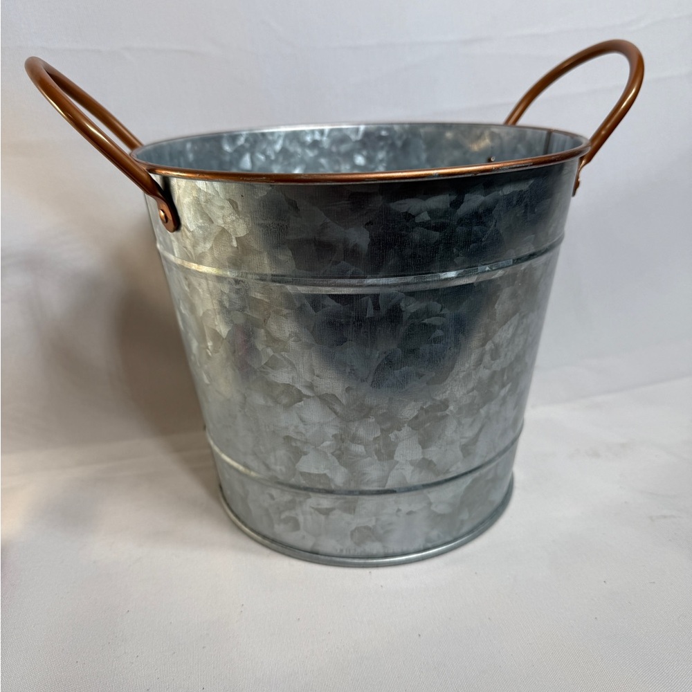 Galvanized Metal Bucket with Copper Handles | Farmhouse Decor